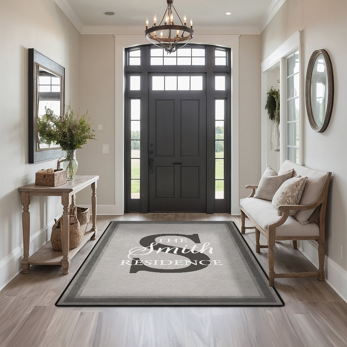 Custom welcome rug for entryway Smoky Border Rug