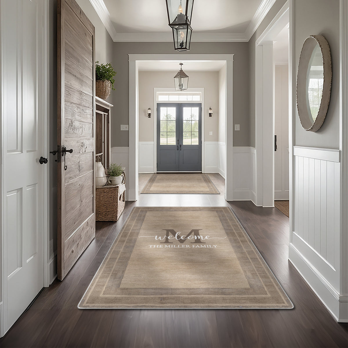 Washable entryway rug with personalized text - Earthy Taupe Rug
