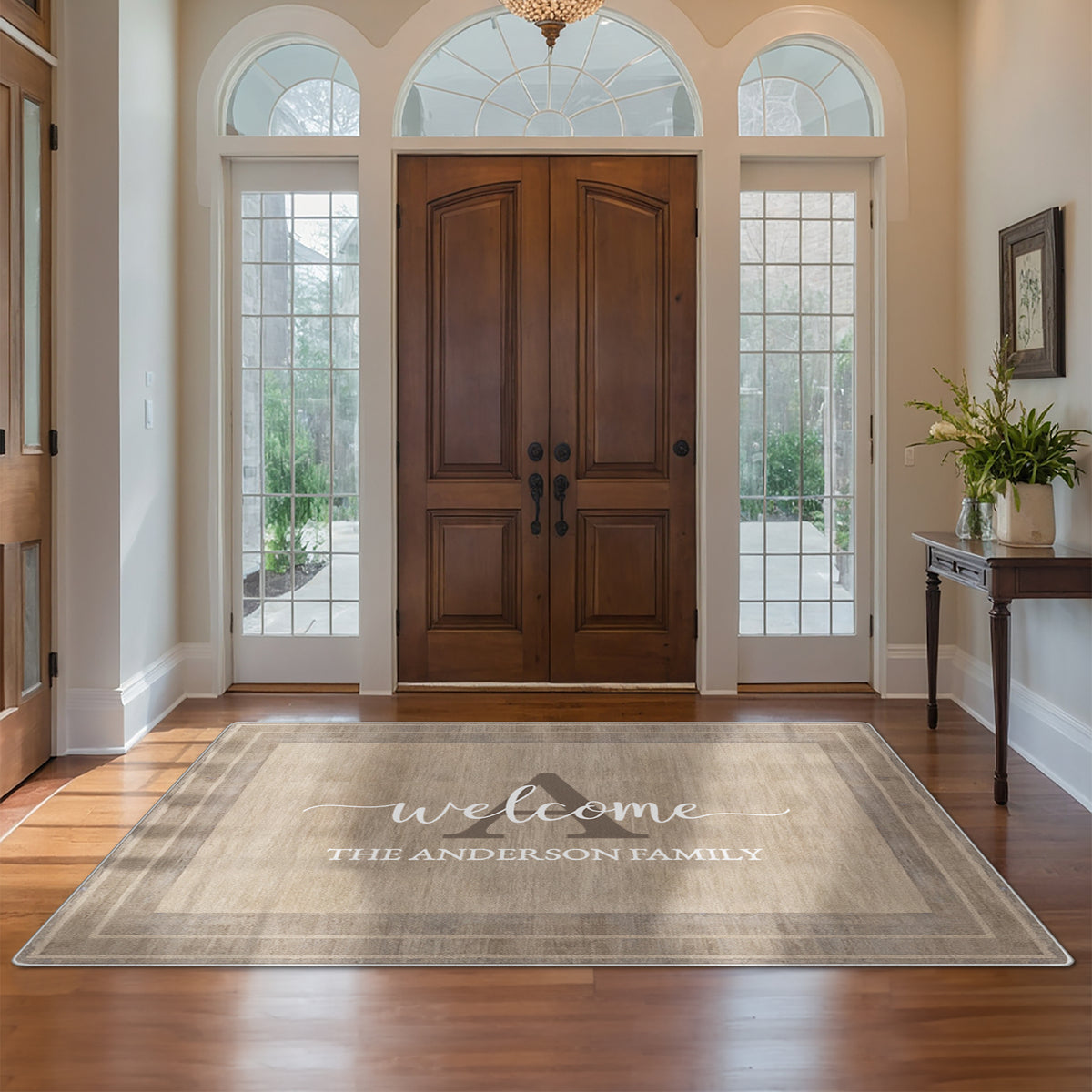 Custom welcome rug for entryway - Earthy Taupe Rug