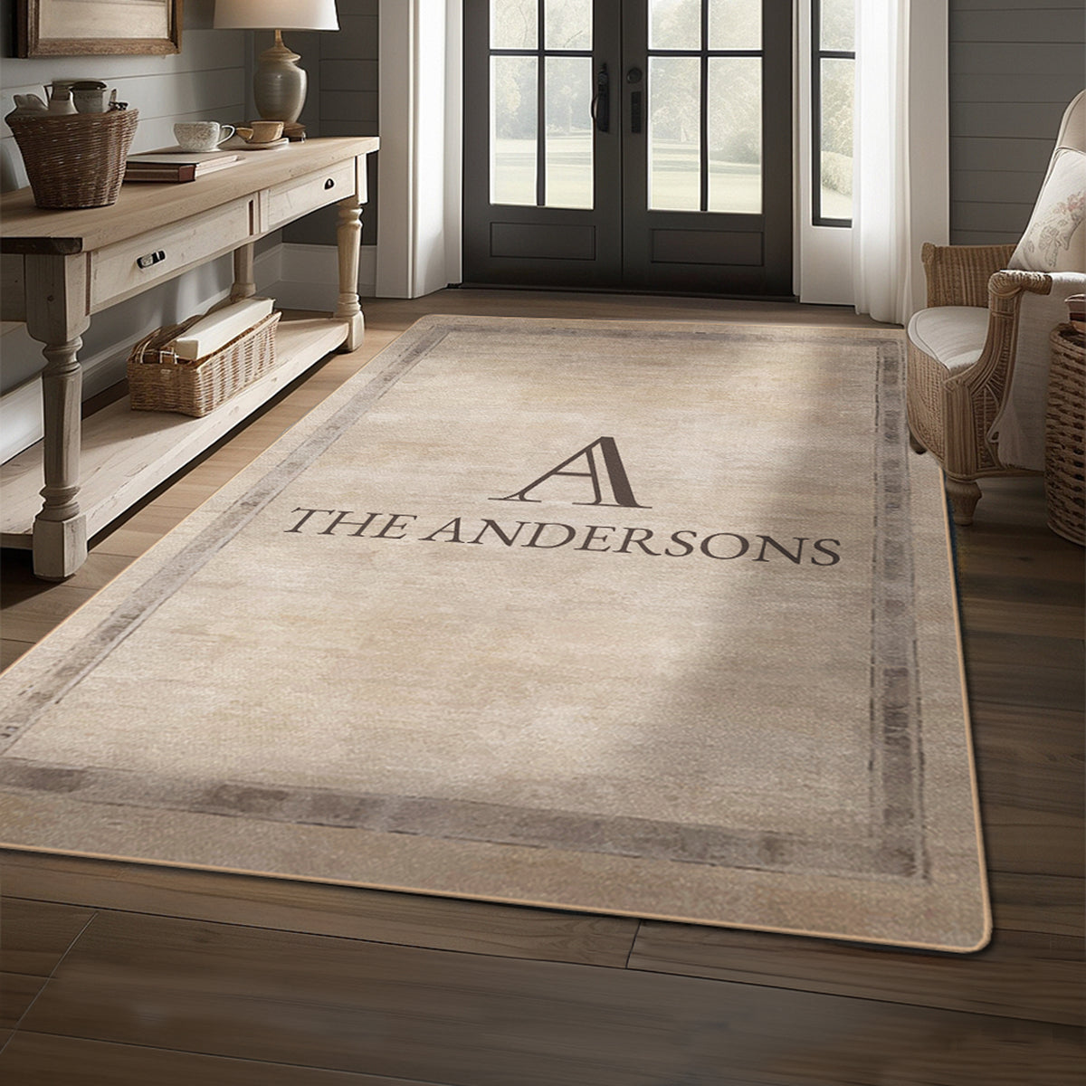 Custom welcome rug for entryway -Ash Taupe Rug