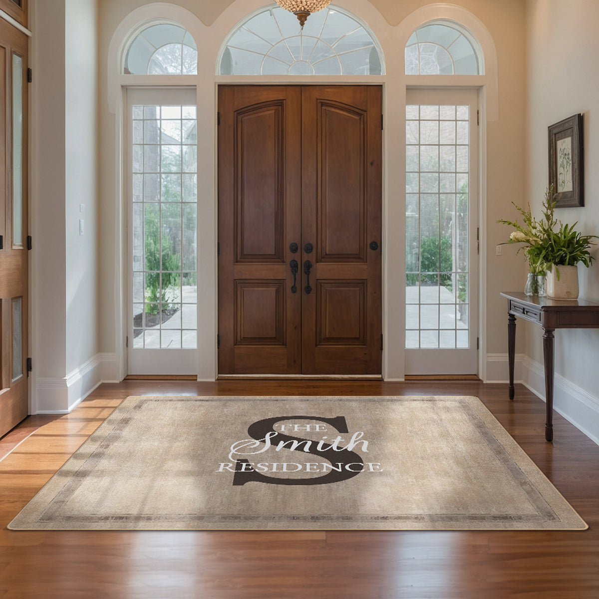 Non-slip personalized rug for front door - Ash Taupe Rug