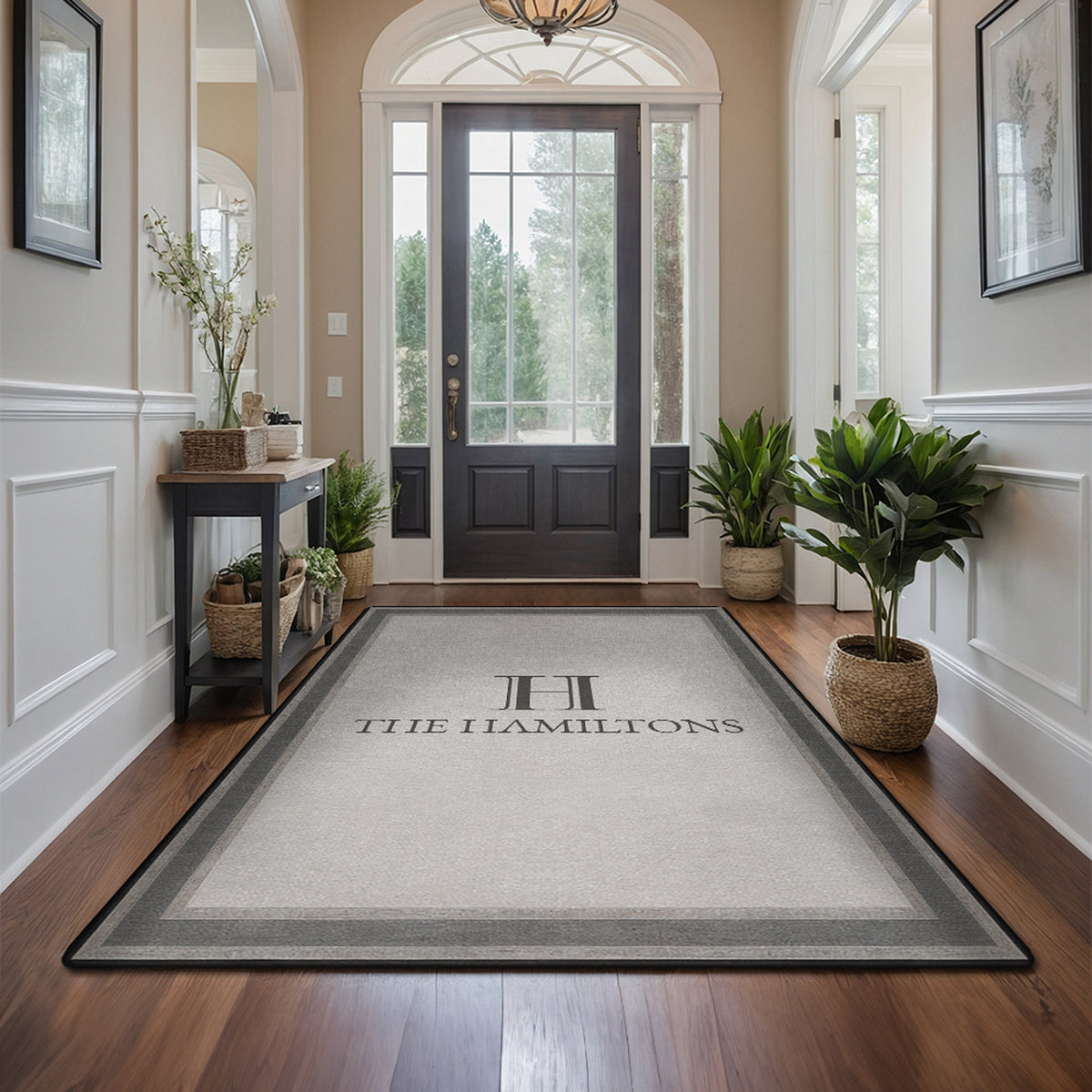 Low-pile washable rug for front door - Smoky Border Rug
