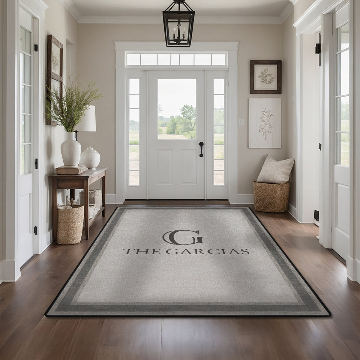 Non-slip personalized rug for front door - Smoky Border Rug