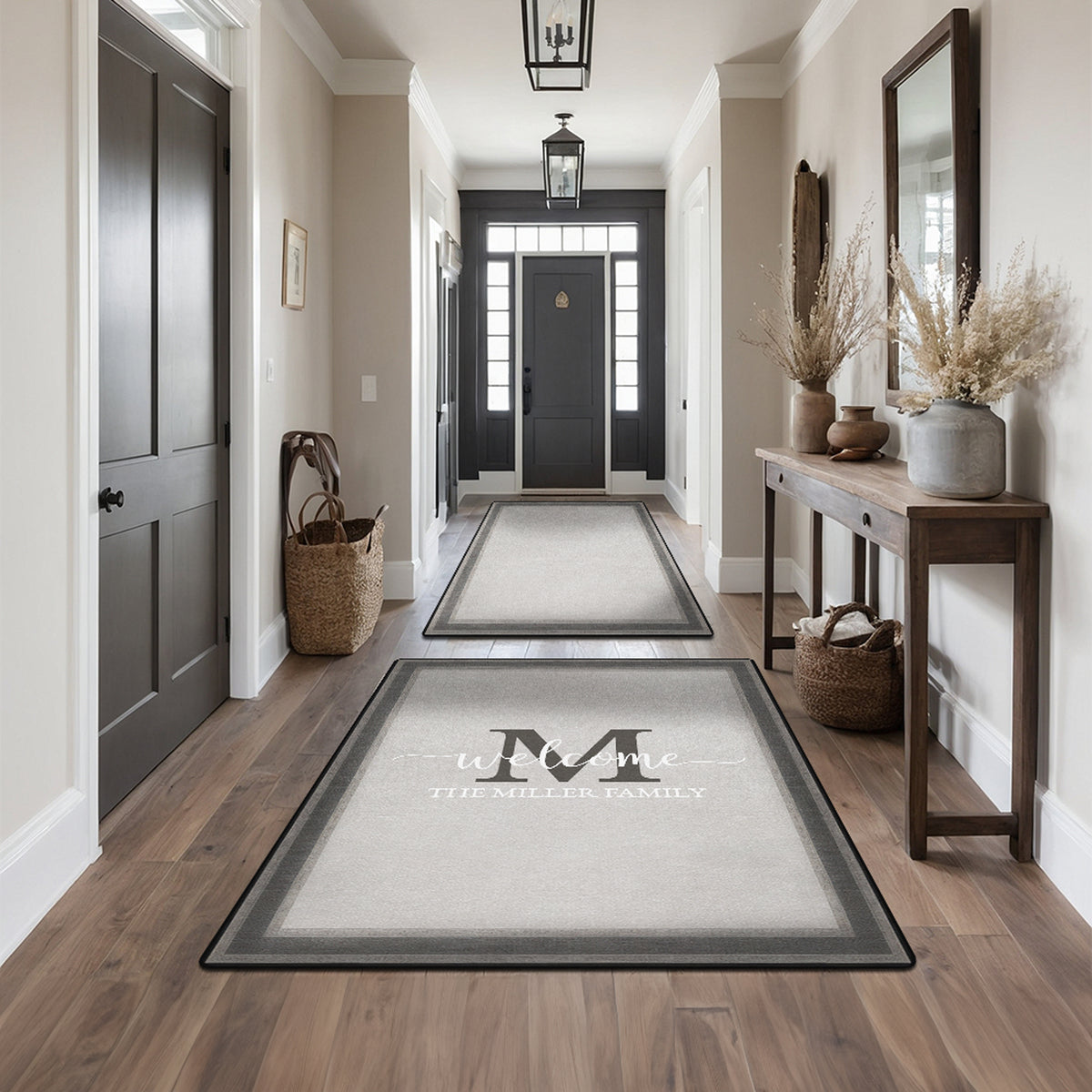 Personalized foyer rug with family name - Smoky Border Rug