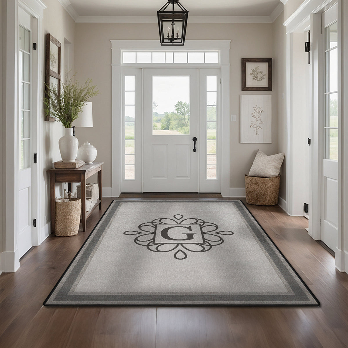 Personalized entryway rug - Smoky Border Rug