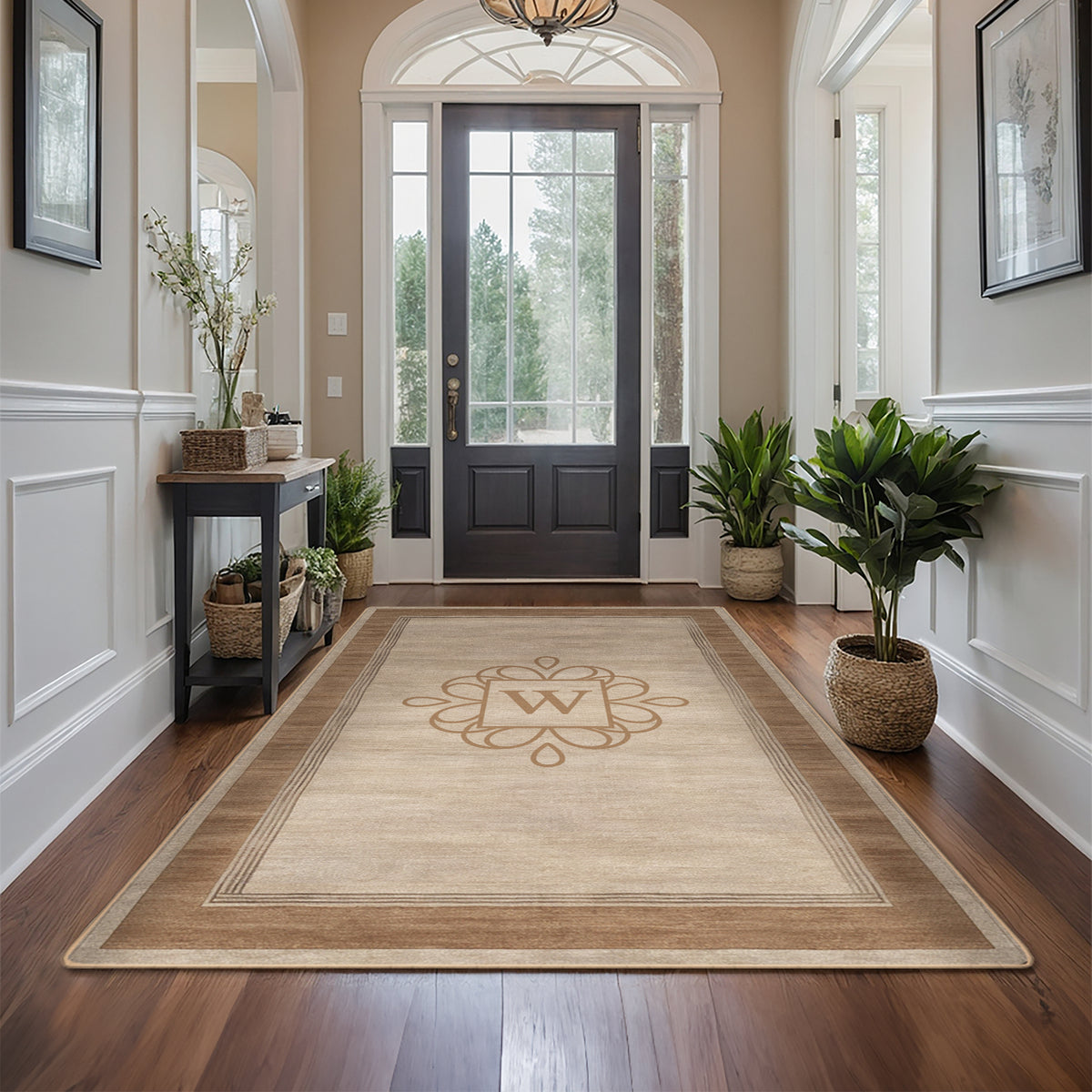 Washable entryway rug with personalized text - Warm Latte Rug